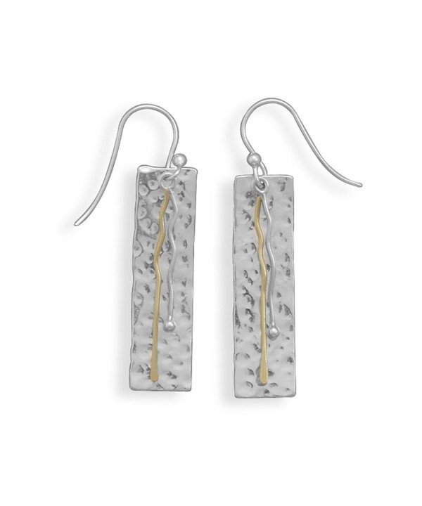 Hammered Rectangle Earrings Two Tone Sterling