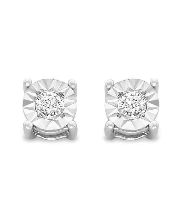 Sterling Round Cut Diamond Miracle Plated Earrings