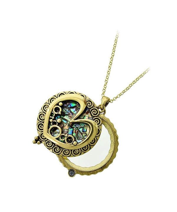 Antiqued Abalone Heart Magnifying Necklace