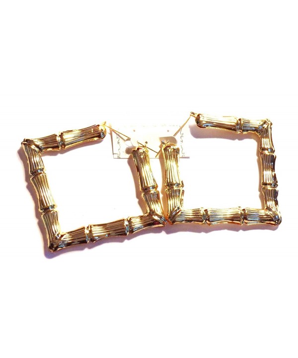 Bamboo Hoop Earrings Gold Square