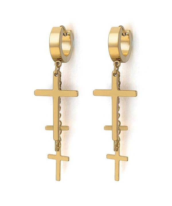 Stainless Huggie Hinged Earrings Crosses