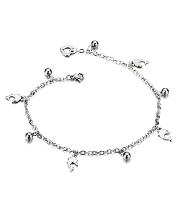 Stainless Anklet Bracelet Dangling Dolphins