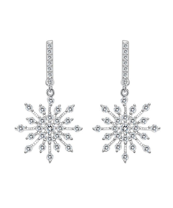 EleQueen Sterling Zirconia Snowflake Earrings