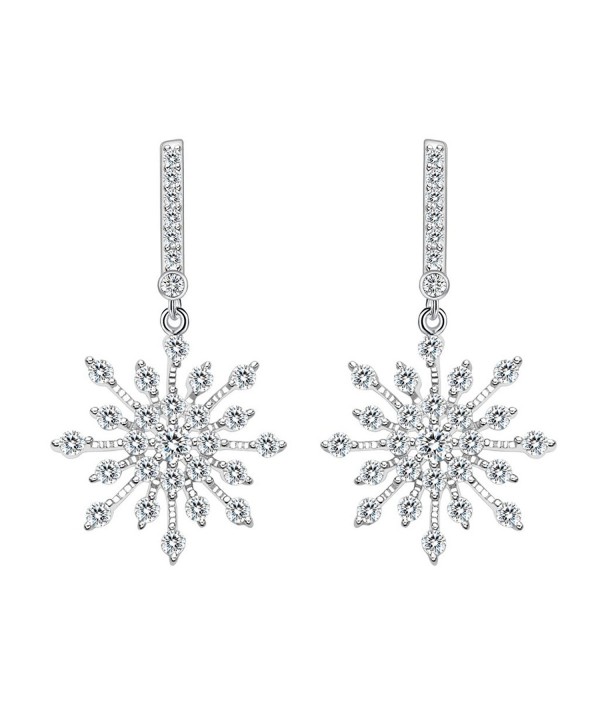 EleQueen Sterling Zirconia Snowflake Earrings