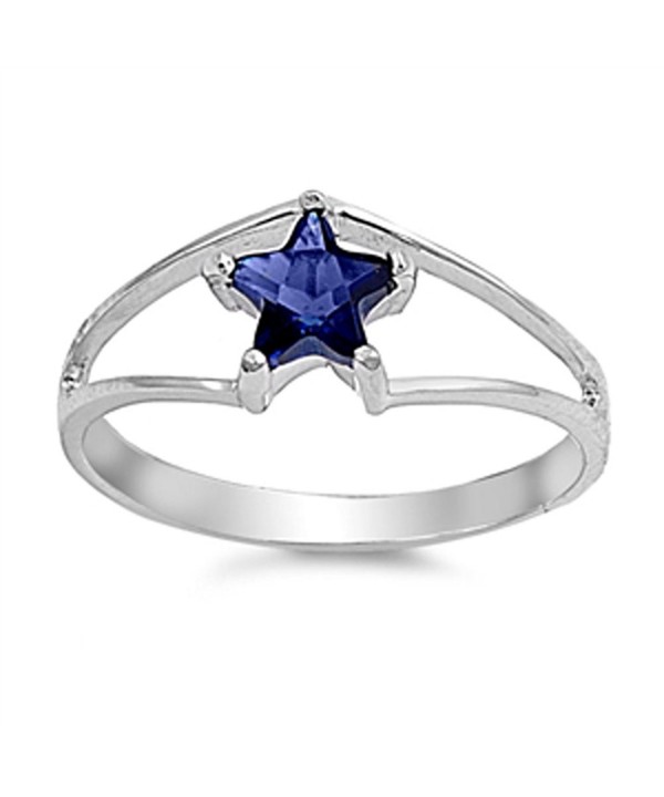 Simulated Sapphire Solitaire Sterling Silver