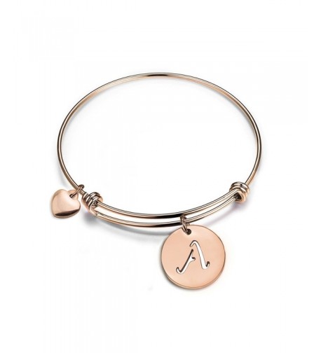 Initial Expandable Bracelet Bangle Heart