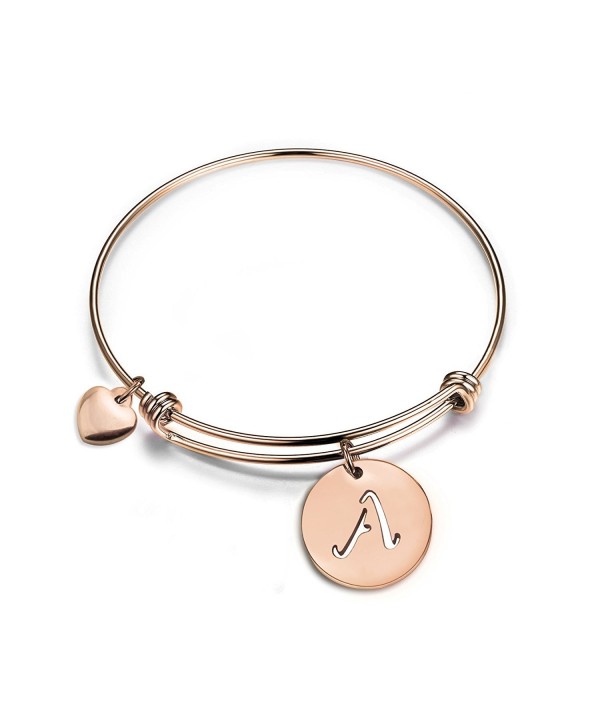 Initial Expandable Bracelet Bangle Heart