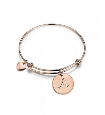 Initial Expandable Bracelet Bangle Heart