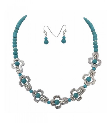 Simulated Turquoise Sideways Necklace Earrings