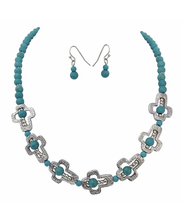 Simulated Turquoise Sideways Necklace Earrings