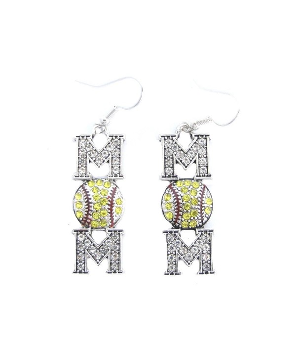 Softball Yellow Crystals Stitching Earrings