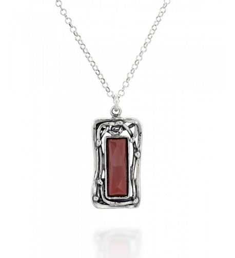 Rectangular Carnelian Gemstone Sterling Necklace