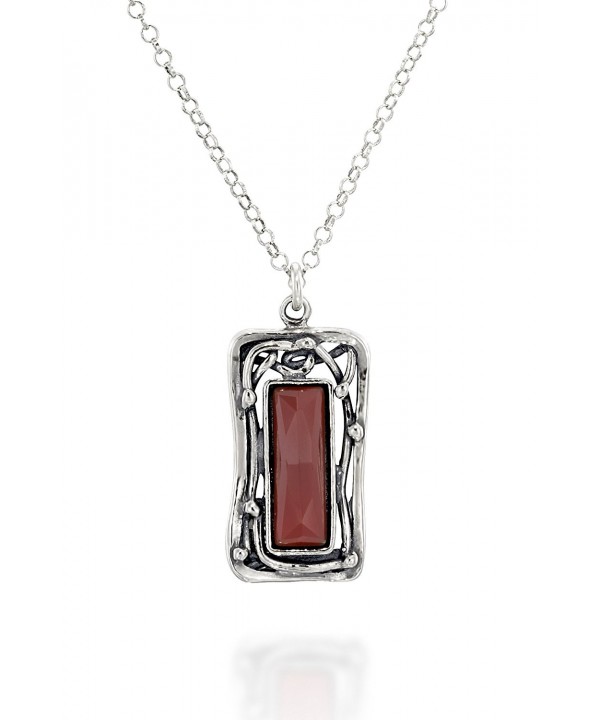 Rectangular Carnelian Gemstone Sterling Necklace