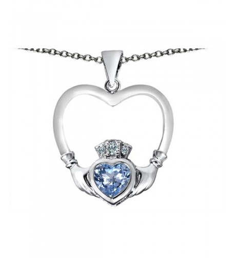 Star Claddagh Necklace Simulated Aquamarine