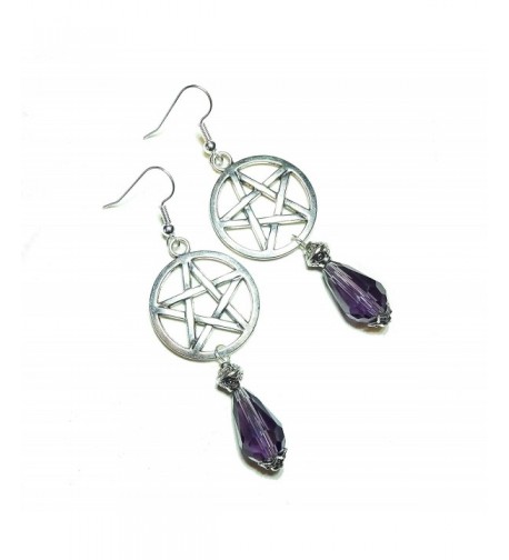 Gothic Pentagram Earrings Purple Crystal