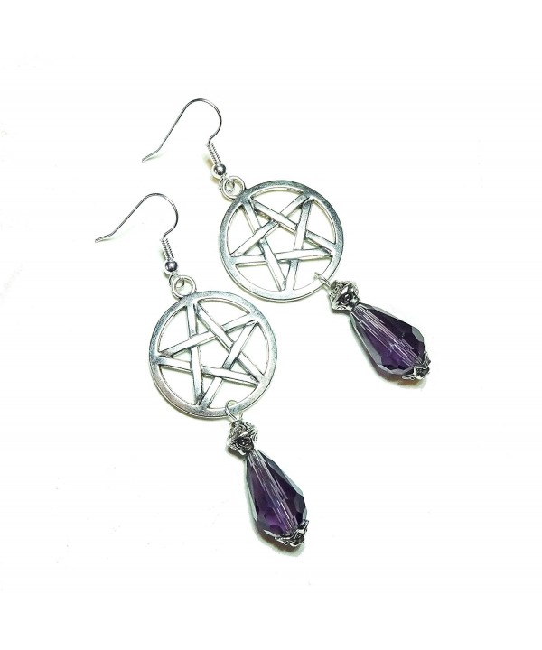 Gothic Pentagram Earrings Purple Crystal