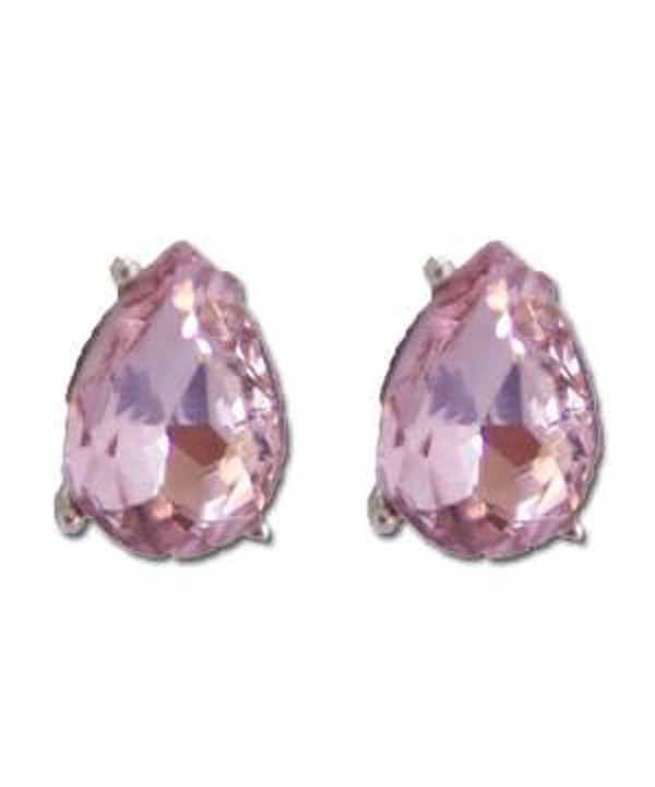 Pink Pear Shaped Clear Crystal Earrings