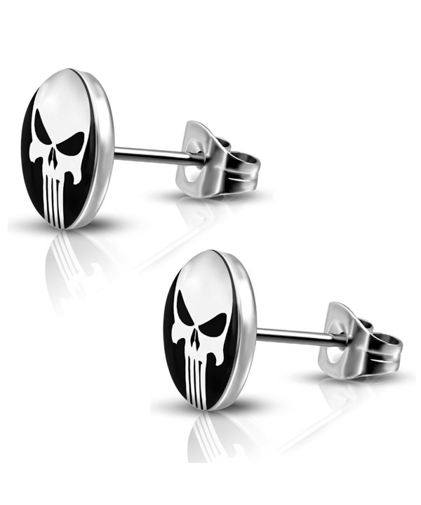 Stainless Punisher Circle Button Earrings