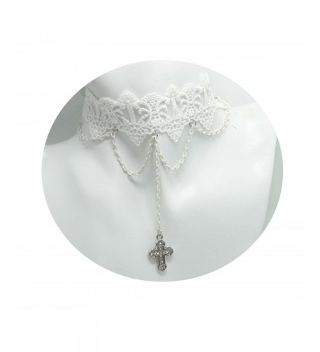 Handmade White Cross Necklace Choker