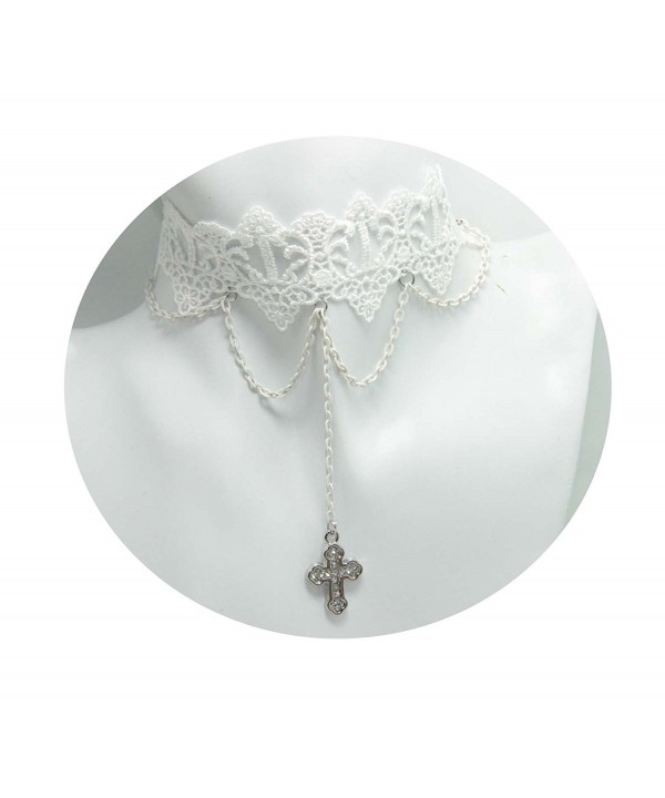 Handmade White Cross Necklace Choker