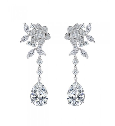 BriLove Zirconia Teardrop Earrings Silver Tone