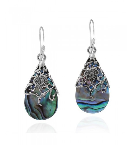 Floral Teardrop Abalone Sterling Earrings