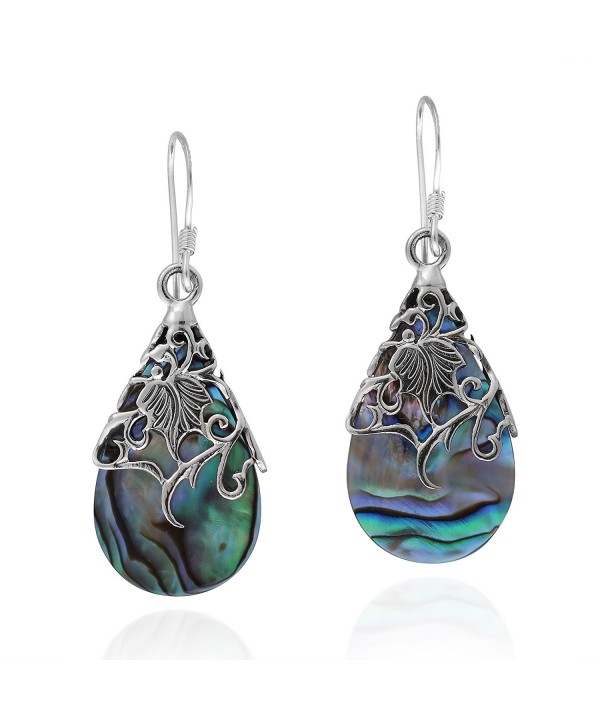 Floral Teardrop Abalone Sterling Earrings