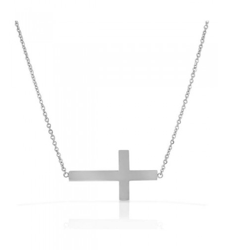 Stainless Silver tone Sideways Pendant Necklace