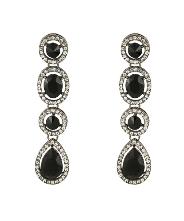 EleQueen Austrian Teardrop Earrings Black tone