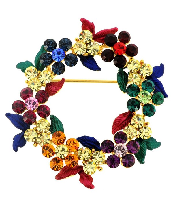 Multicolor Crystal Wreath Pin Brooch