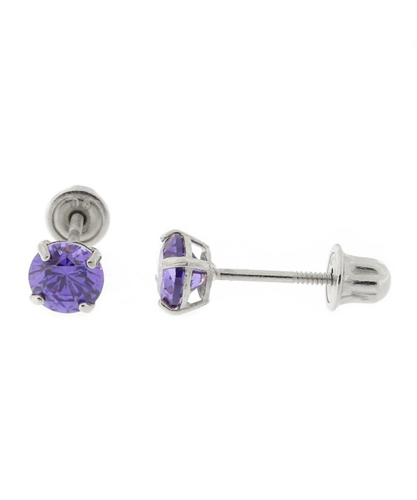 White Simulated Amethyst Screwback Earrings