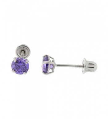 White Simulated Amethyst Screwback Earrings