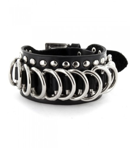Black Leather Bracelet D Rings Studded