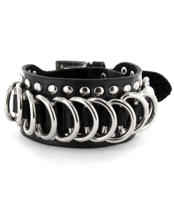 Black Leather Bracelet D Rings Studded