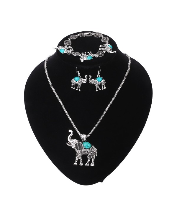 Paxuan Elephant Turquoise Necklace Earrings