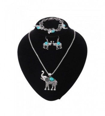 Paxuan Elephant Turquoise Necklace Earrings