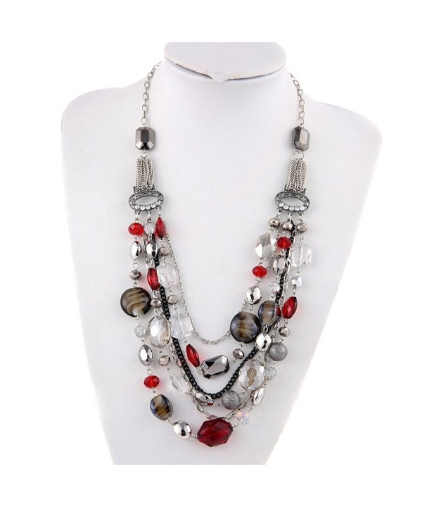 Crystal Colored Statement Necklace NK 10061 red
