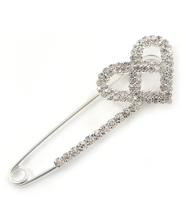 Rhodium Plated Crystal Safety Brooch