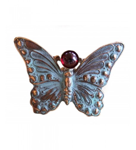 Verdigris Patina Butterfly Pin Garnet