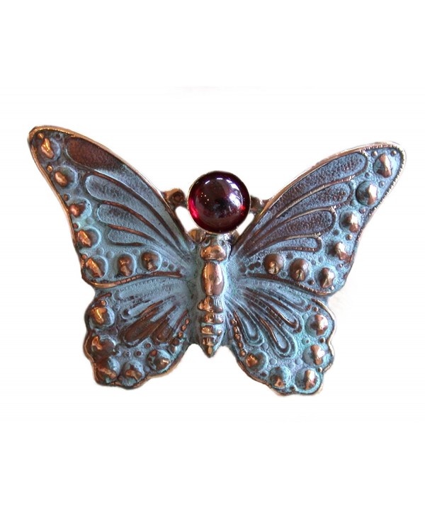 Verdigris Patina Butterfly Pin Garnet