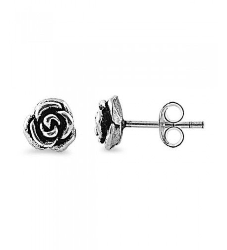 Sterling Silver Rose Flower Earrings