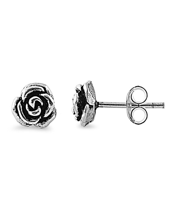 Sterling Silver Rose Flower Earrings
