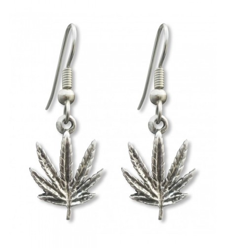 Marijuana Dangle Earrings Antique Silver