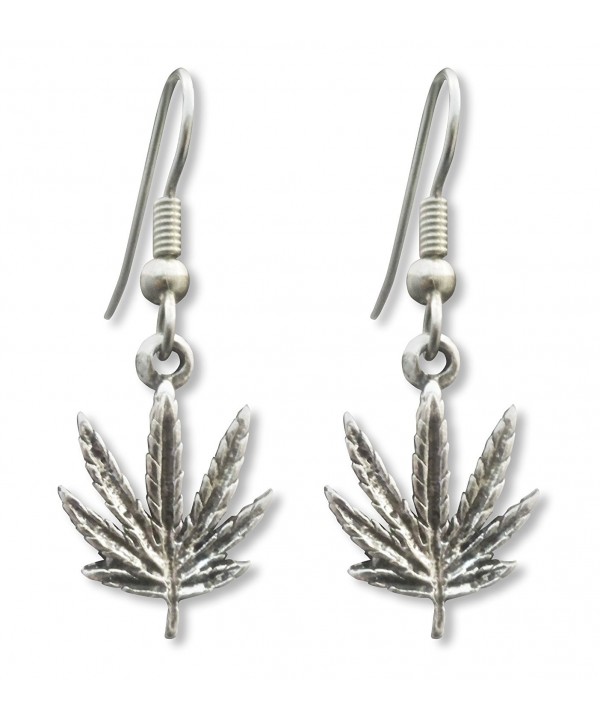 Marijuana Dangle Earrings Antique Silver