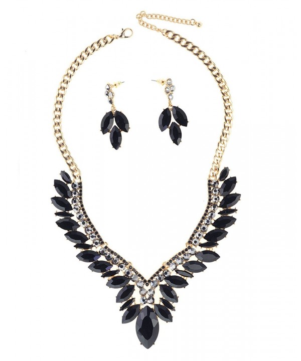 Pattern Marquise Dangling Necklace Gold Tone