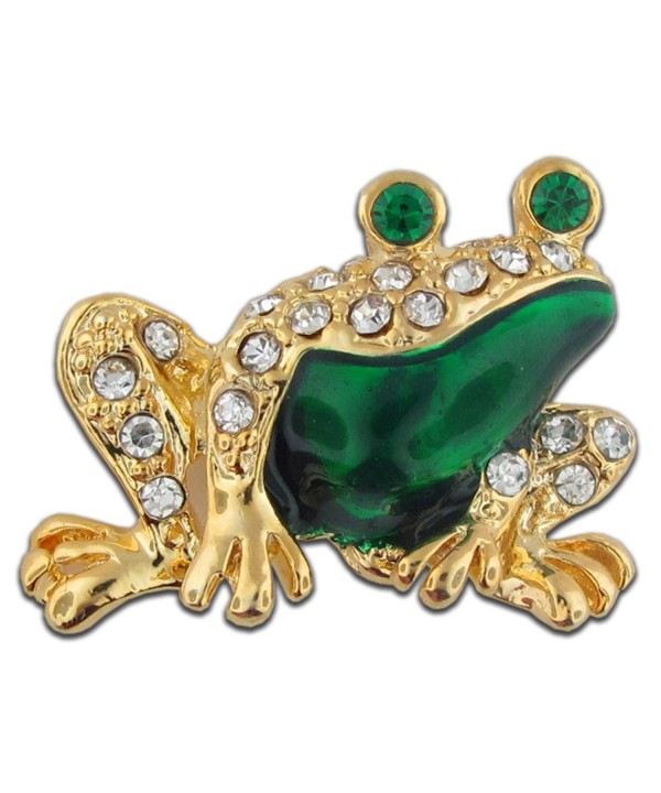 PinMarts Green Enamel Rhinestone Brooch