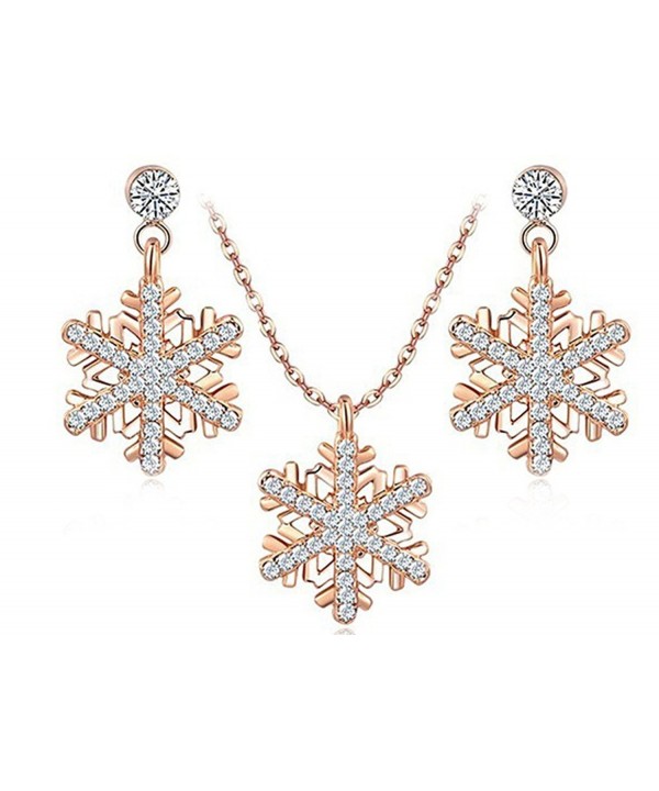 Womens Earring Necklace Zirconia Snowflake