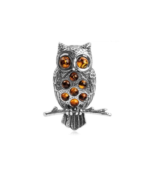 Honey Amber Sterling Silver Owl