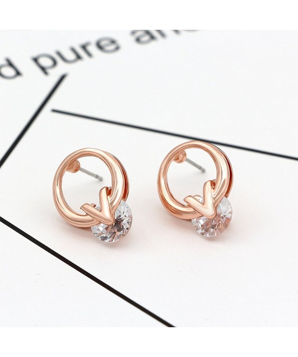 Rose Gold Tone Crystal Accented Character V Stud Earrings C312HLRJFEN