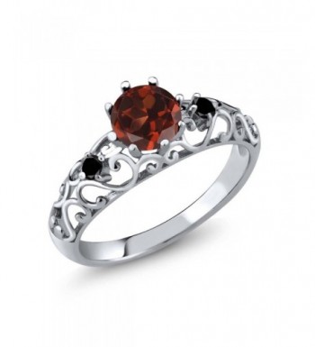 Sterling Silver Red Garnet & Black Diamond Women's Ring (1.11 cttw ...